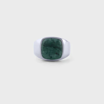 IX Studios - IX Cushion Signet Ring Green Marble Sølv 